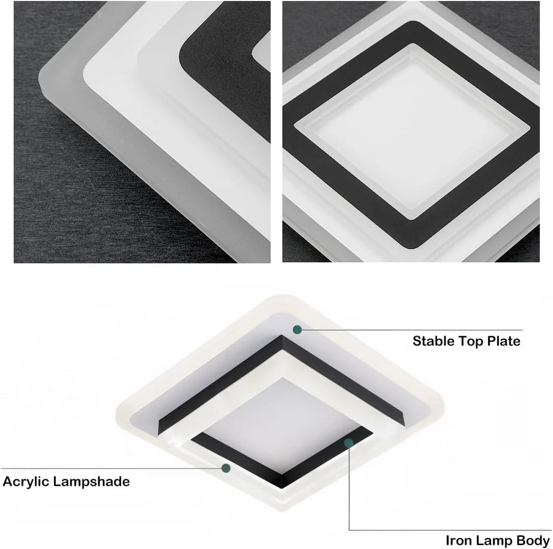 Kwadratowa lampa sufitowa z wbudowanym modułem LED