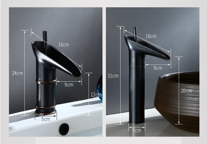 Bateria Umywalkowa z Wypływem Wodospadowym - Złoty wysoki model