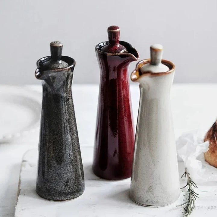 Ceramiczna butelka do oliwy i octu z dzióbkiem bez kapania - Szary