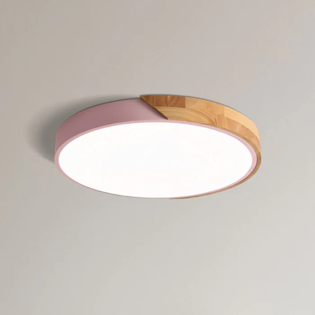 Drewniana Lampa Sufitowa LED – Minimalistyczny Styl Skandynawski - Różowy