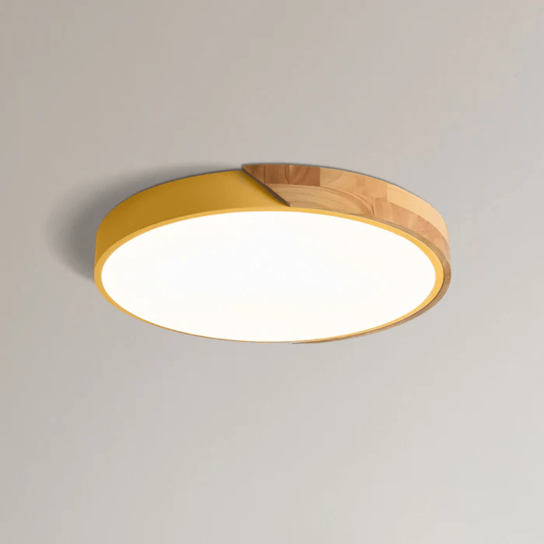 Drewniana Lampa Sufitowa LED – Minimalistyczny Styl Skandynawski - Żółty