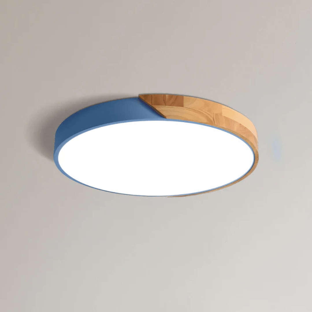 Drewniana Lampa Sufitowa LED – Minimalistyczny Styl Skandynawski - Niebieski