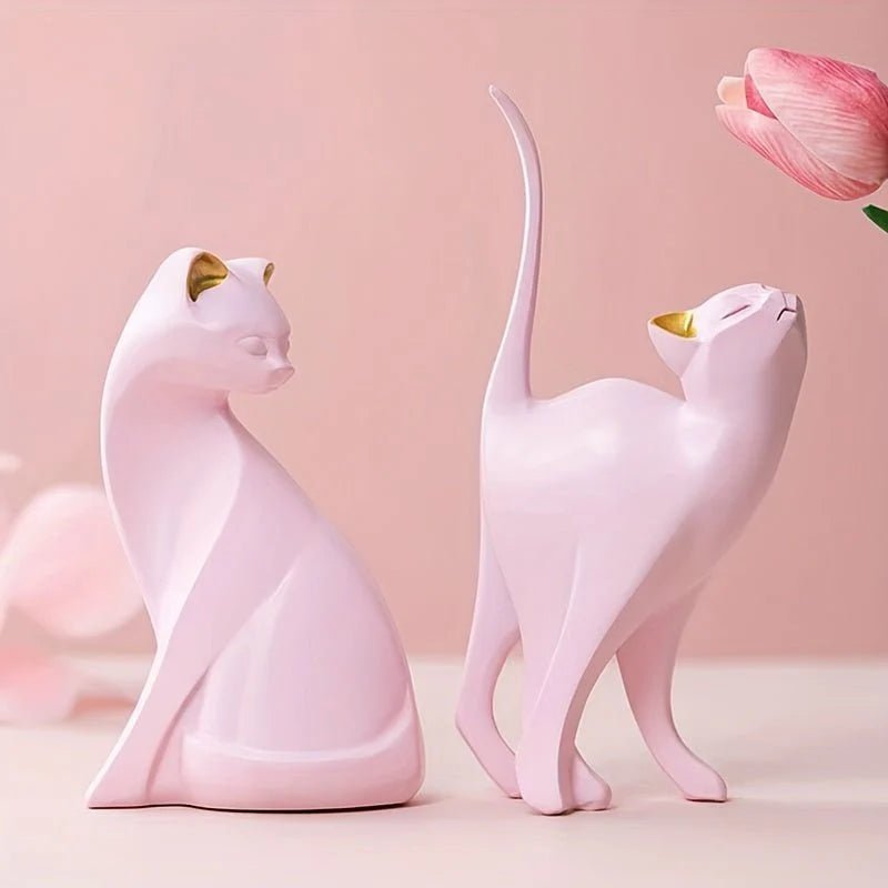 Figurka Kota w Stylu Minimalistycznym - Różowa Pozycja Siedząca