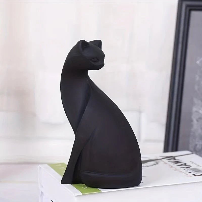 Figurka Kota w Stylu Minimalistycznym - Czarna Pozycja Siedząca