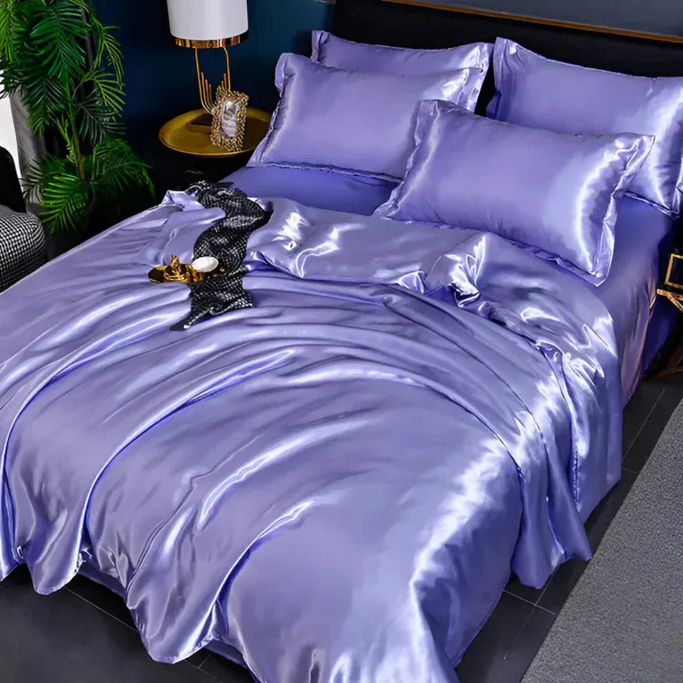 Komplet pościeli jedwabnej w połyskującym wykończeniu - Liliowy