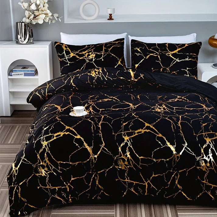 Komplet pościeli z wzorem marmuru - Czarny