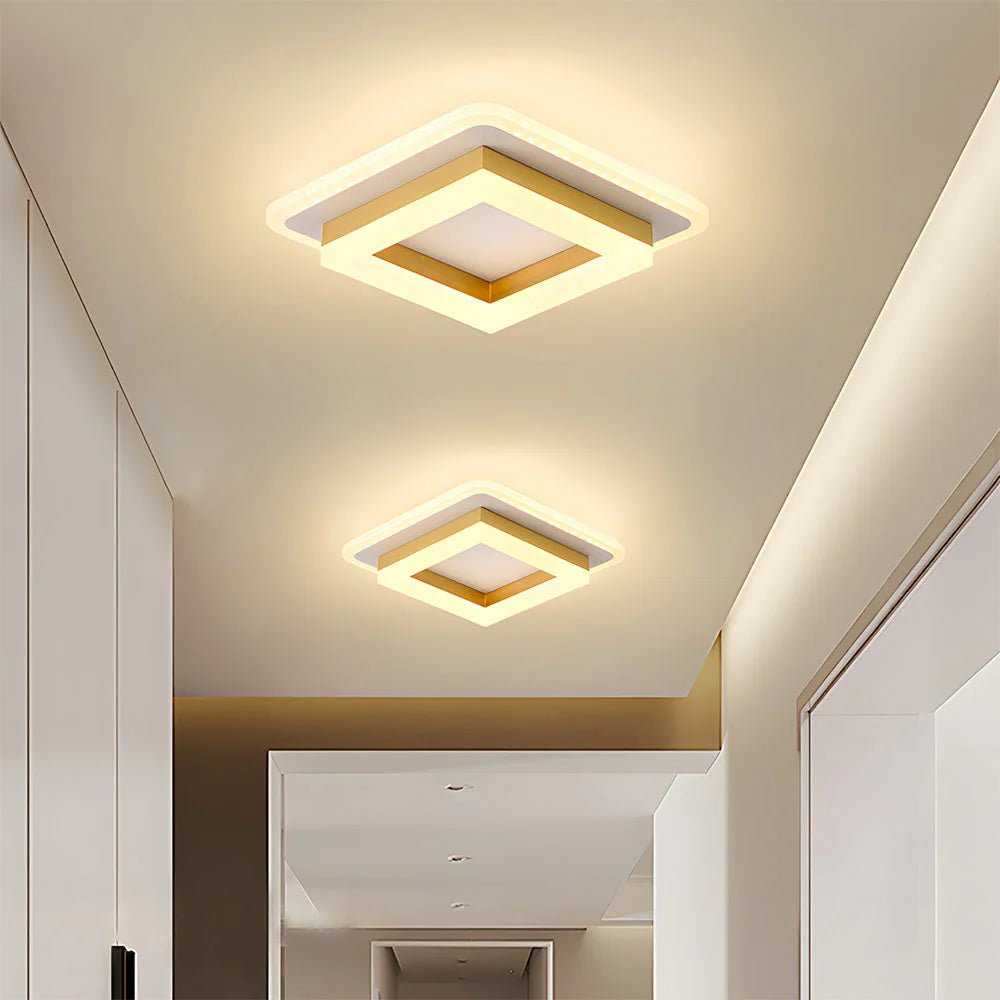 Kwadratowa lampa sufitowa z wbudowanym modułem LED - Złoty