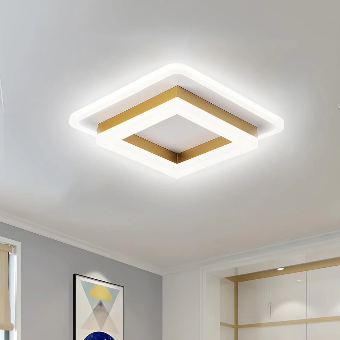 Kwadratowa lampa sufitowa z wbudowanym modułem LED - Złoty