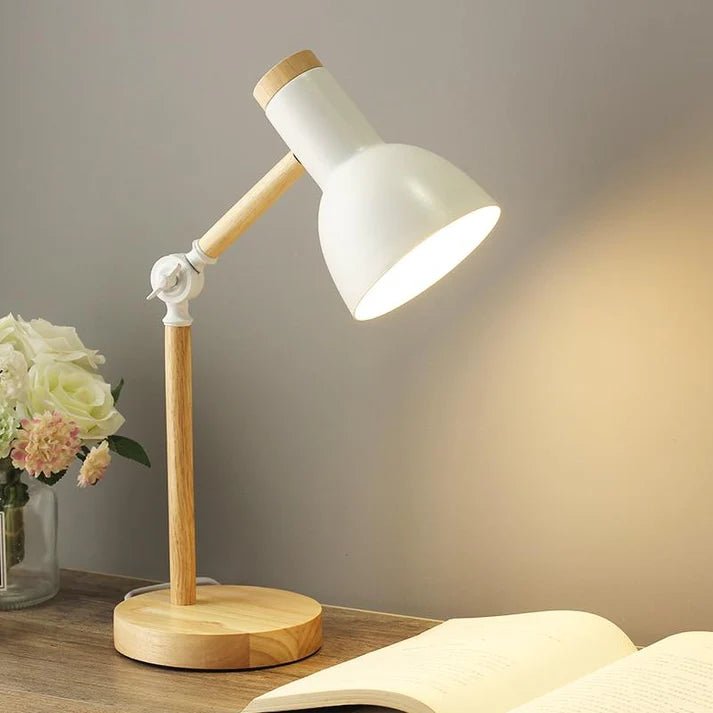 Lampa Stołowa w Stylu Skandynawskim – Drewno i Czerń - Biały