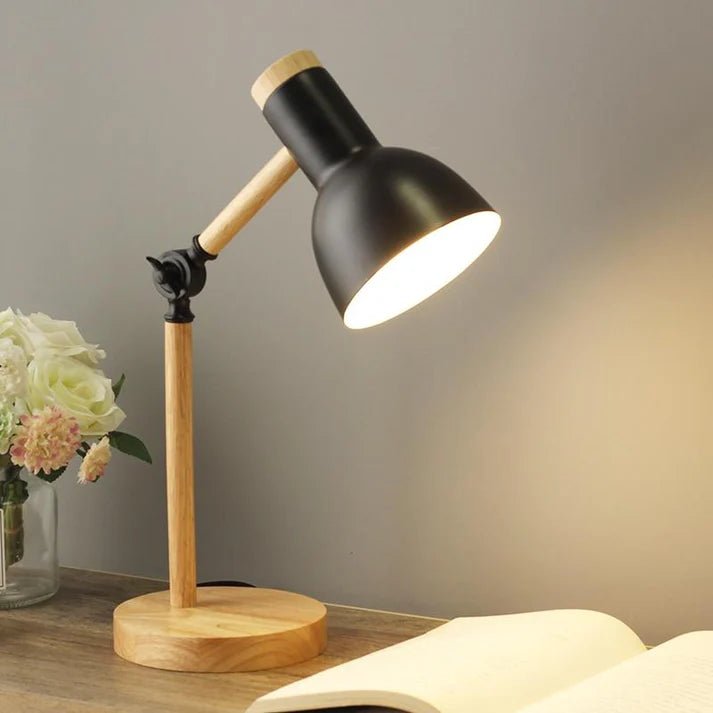 Lampa Stołowa w Stylu Skandynawskim – Drewno i Czerń - Czarny