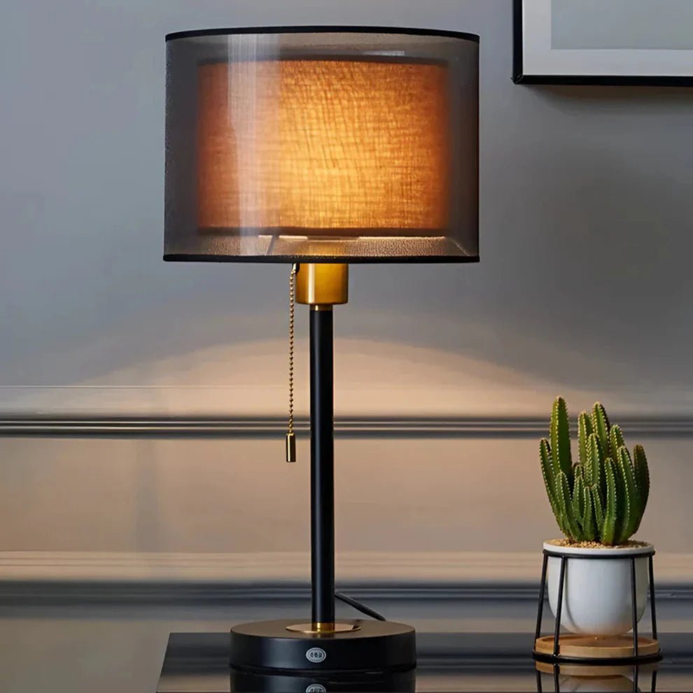 Lampa stołowa z metalu i tkaniny - Czarny