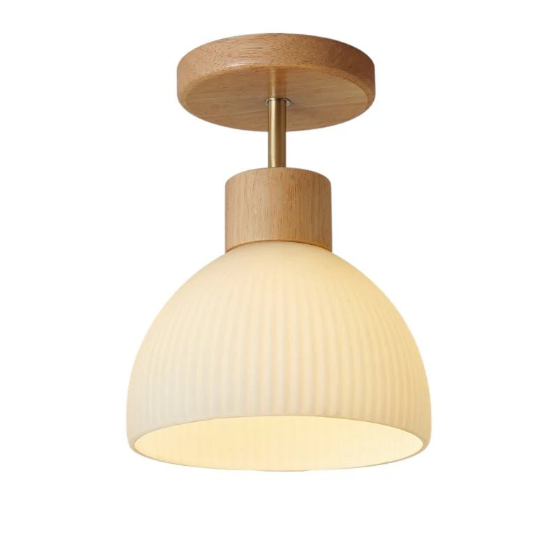 Lampa sufitowa z drewna, żelaza i szkła -