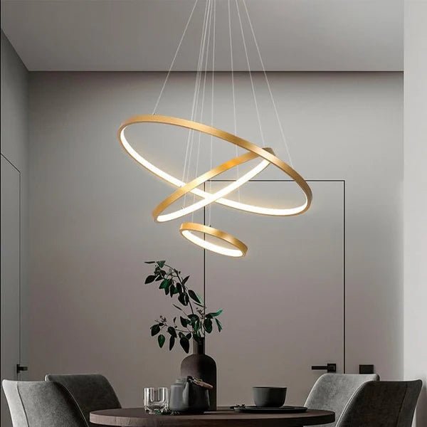 Lampa Wisząca LED z Okręgami – Model Nad Stół - Złoty