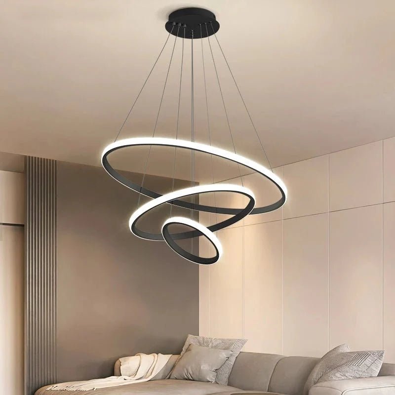 Lampa Wisząca LED z Okręgami – Model Nad Stół - Czarny