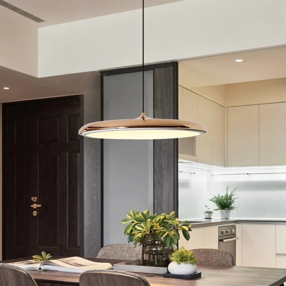 Lampa wisząca skandynawska – Nowoczesny design – Drewno i metal – Do salonu lub jadalni - Różowe Złoto