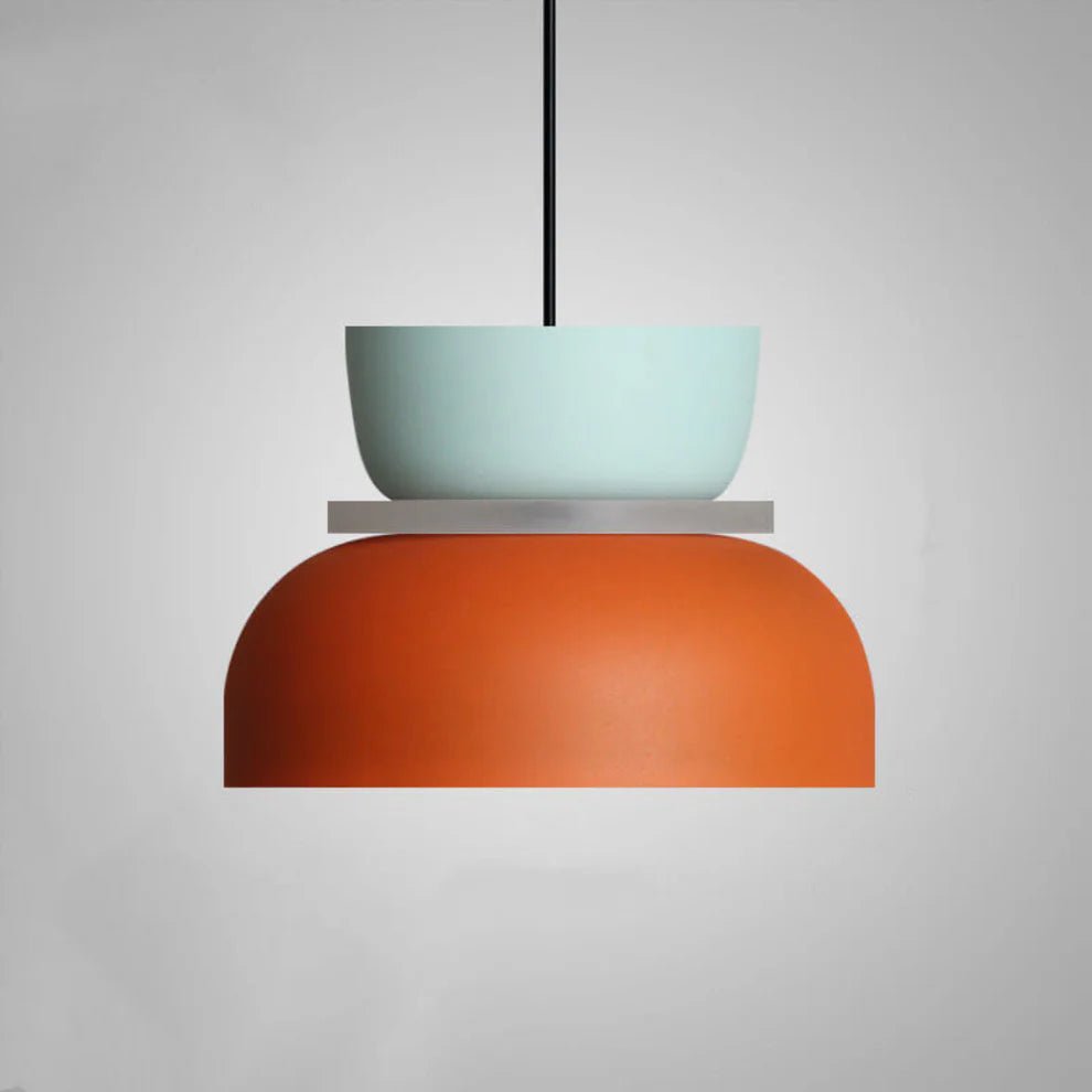 Lampa wisząca z aluminium o nowoczesnym, kontrastowym kształcie - Cyjan i pomarańczowy