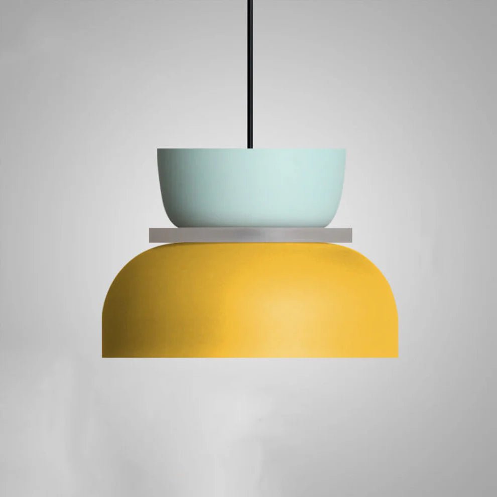 Lampa wisząca z aluminium o nowoczesnym, kontrastowym kształcie - Cyjan i żółty