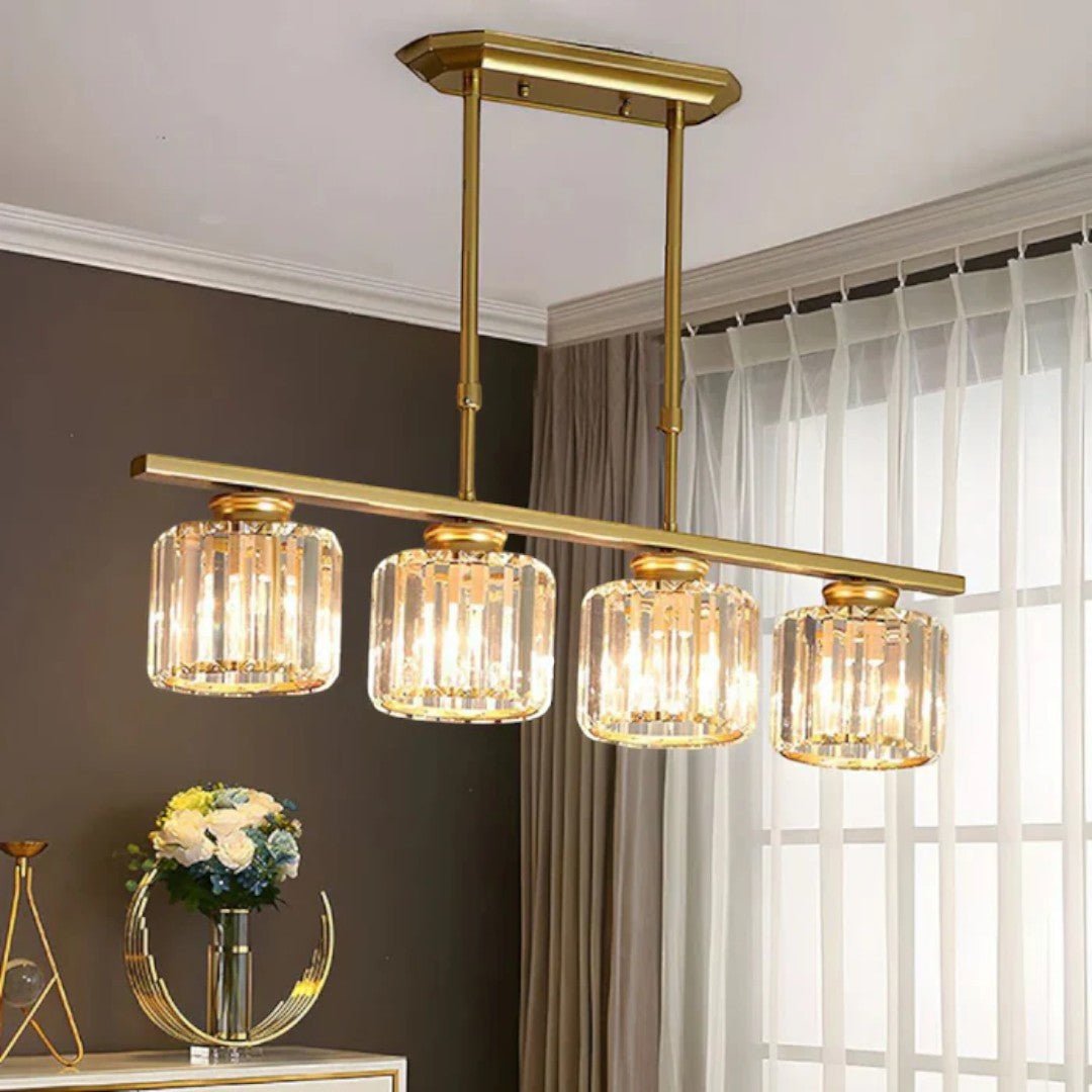 Lampa wisząca z metalową konstrukcją i długimi szklanymi kloszami - Okrągły