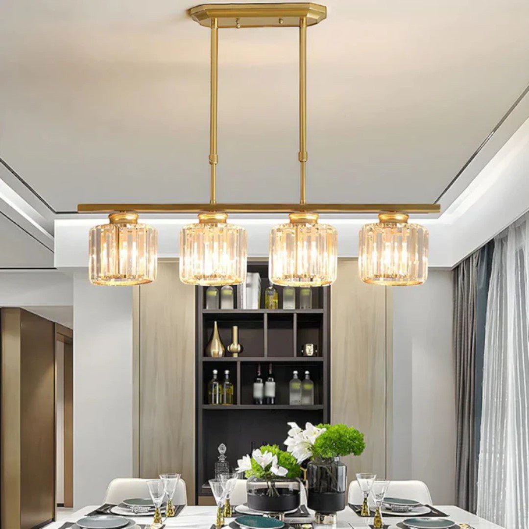 Lampa wisząca z metalową konstrukcją i długimi szklanymi kloszami - Okrągły