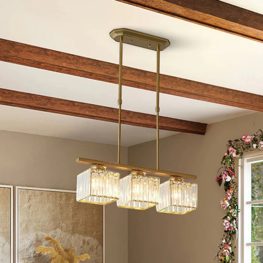 Lampa wisząca z metalową konstrukcją i długimi szklanymi kloszami - Okrągły