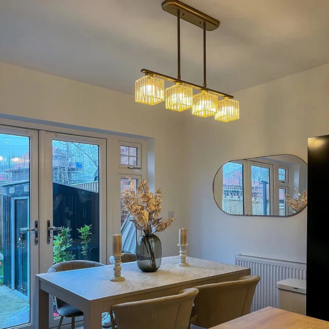 Lampa wisząca z metalową konstrukcją i długimi szklanymi kloszami - Okrągły