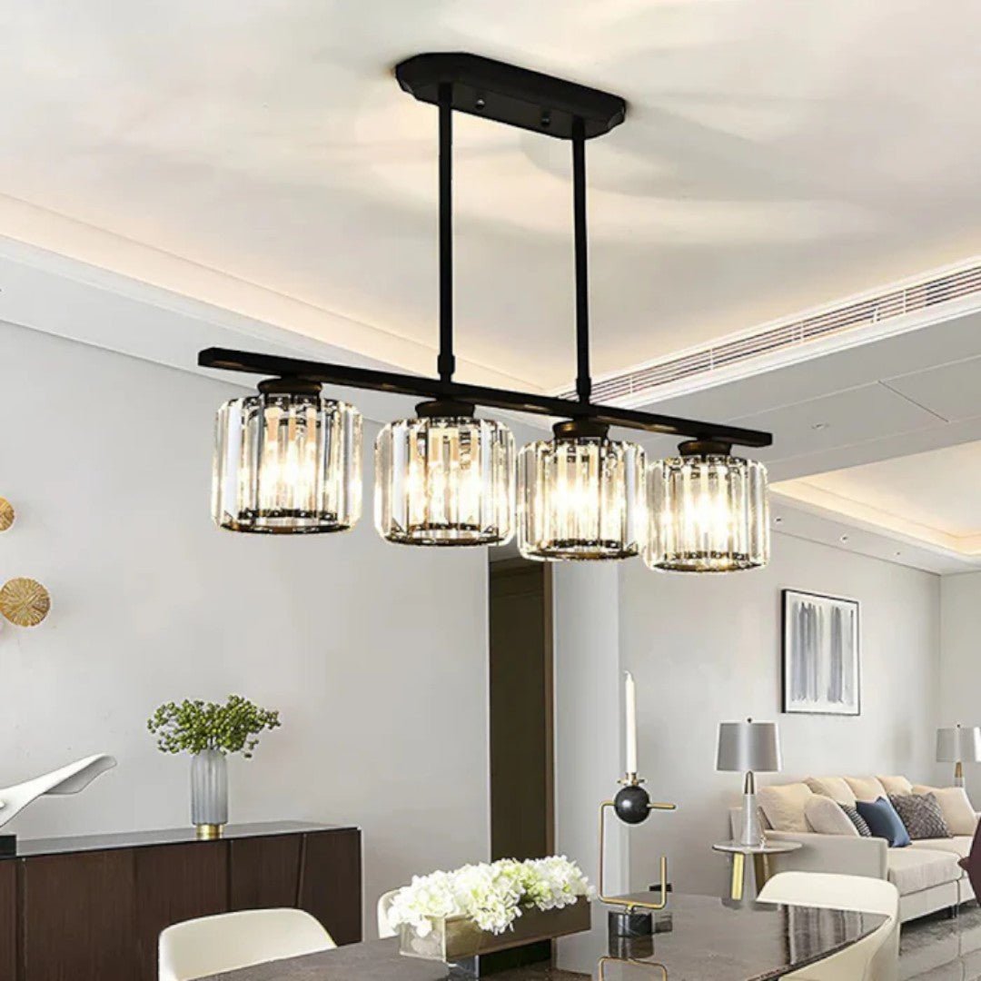 Lampa wisząca z metalową konstrukcją i długimi szklanymi kloszami - Okrągły