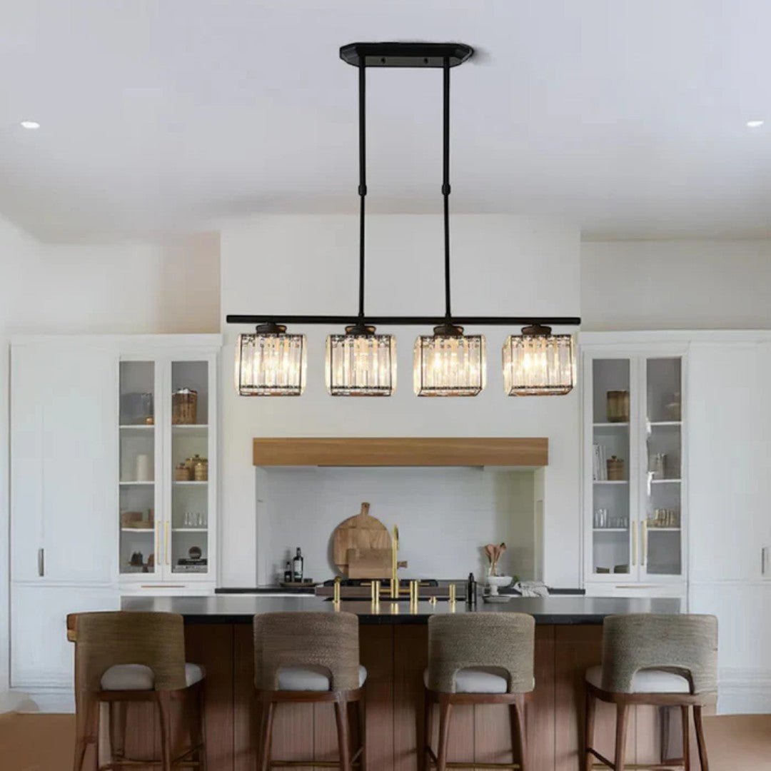 Lampa wisząca z metalową konstrukcją i długimi szklanymi kloszami - Okrągły