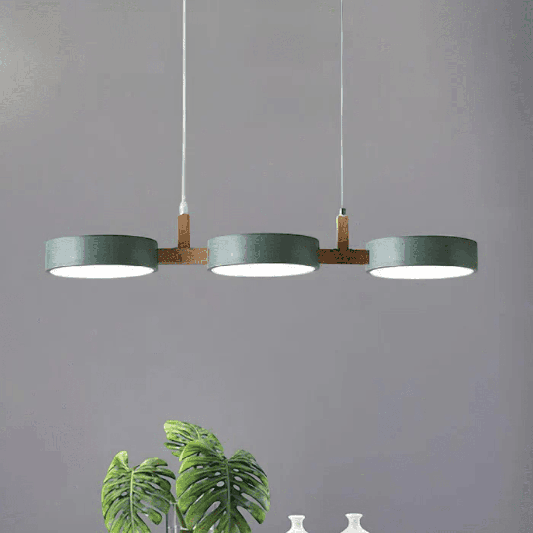 Lampa wisząca z metalową konstrukcją i drewnianym elementem - Zielony