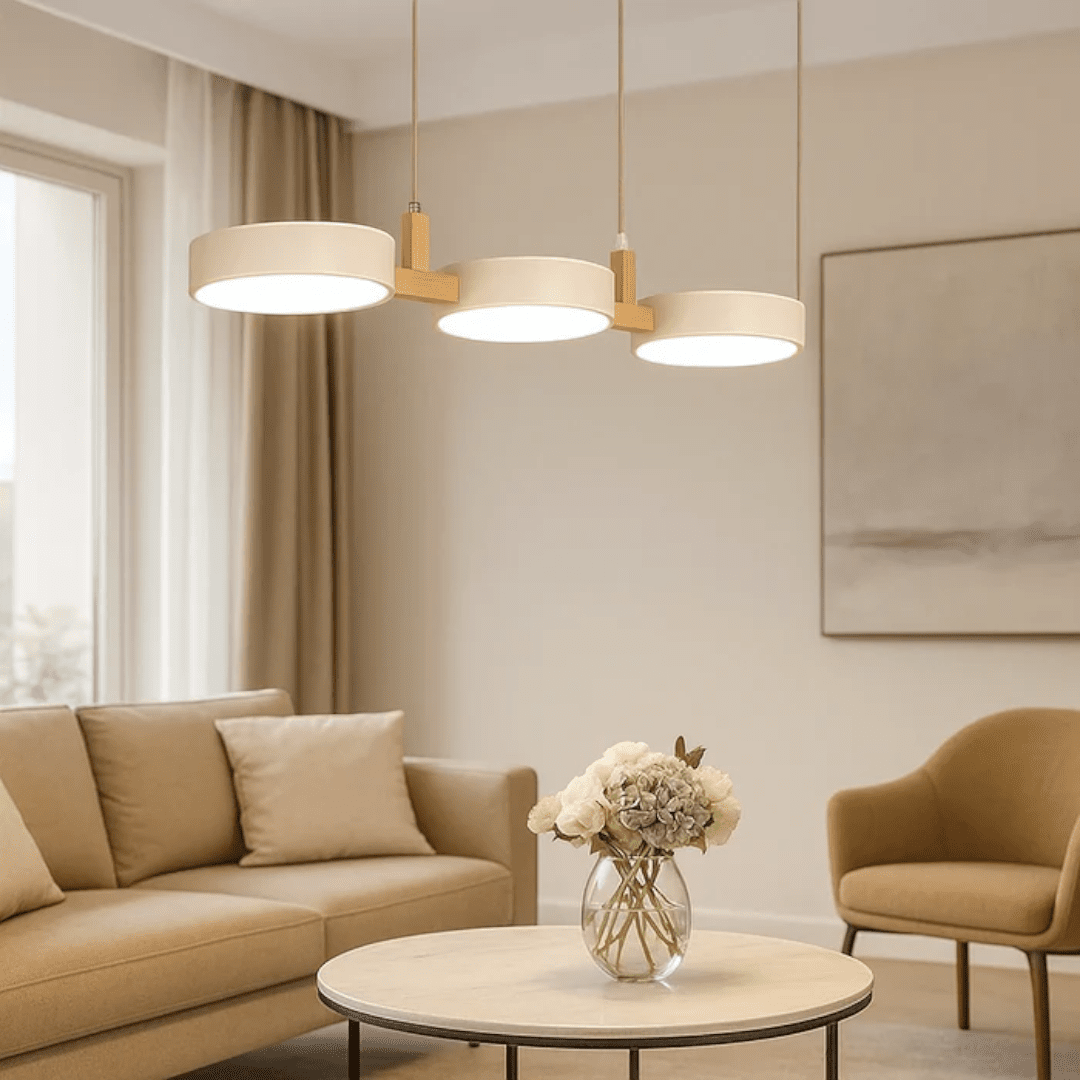 Lampa wisząca z metalową konstrukcją i drewnianym elementem - Zielony