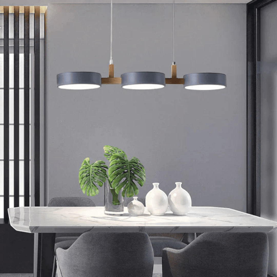 Lampa wisząca z metalową konstrukcją i drewnianym elementem - Szary