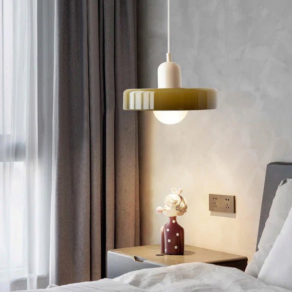Lampa Wisząca ze Szkła i Metalu - Zielony wojskowy