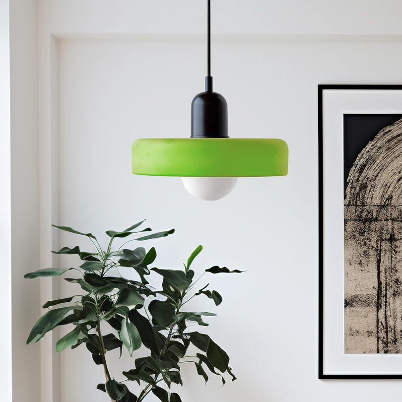Lampa Wisząca ze Szkła i Metalu - Zielony wojskowy