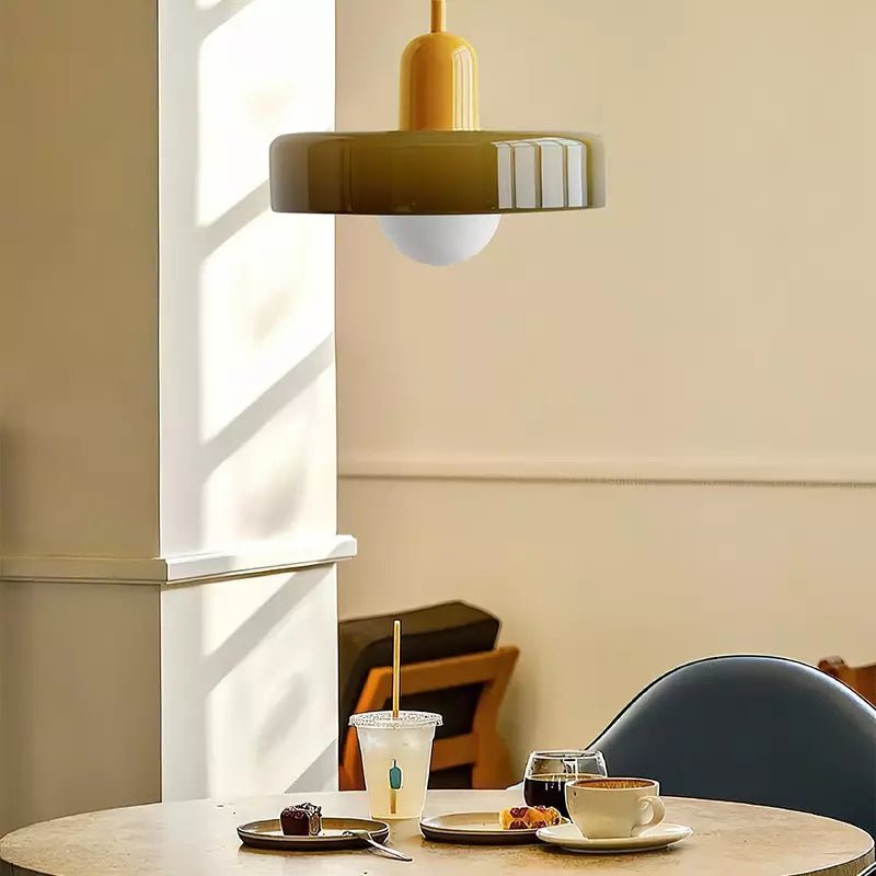 Lampa Wisząca ze Szkła i Metalu - Zielony wojskowy