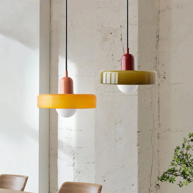 Lampa Wisząca ze Szkła i Metalu - Zielony wojskowy
