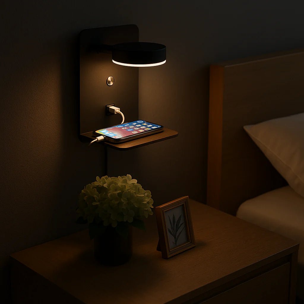 Obrotowa Lampa Ścienna z Gniazdem USB do Ładowania - Czarny