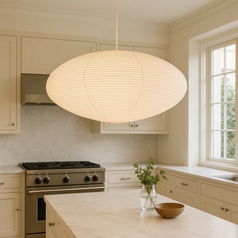 Okrągła Lampa Wisząca z Żelaza i Papieru Bawełnianego - ⌀ 60 cm