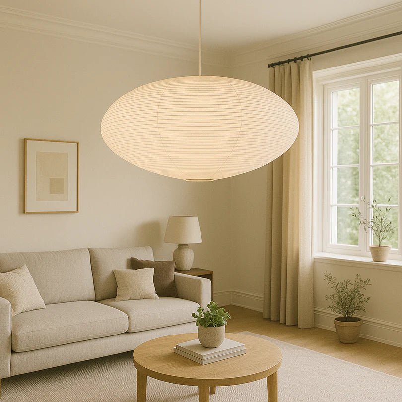 Okrągła Lampa Wisząca z Żelaza i Papieru Bawełnianego - ⌀ 50 cm