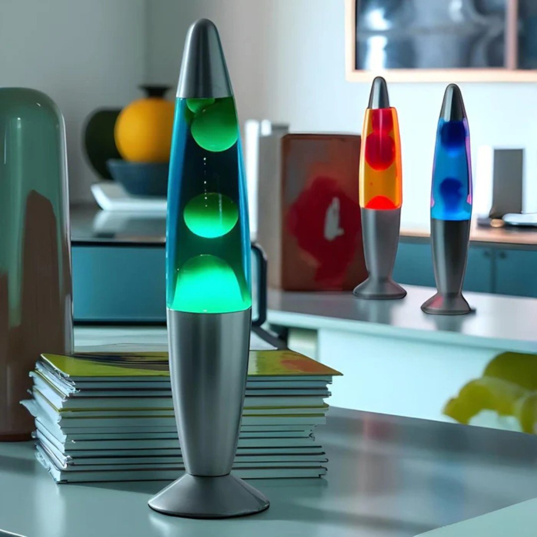Przenośna lampa lawowa z cylindryczną konstrukcją i szklaną obudową - Czerwony