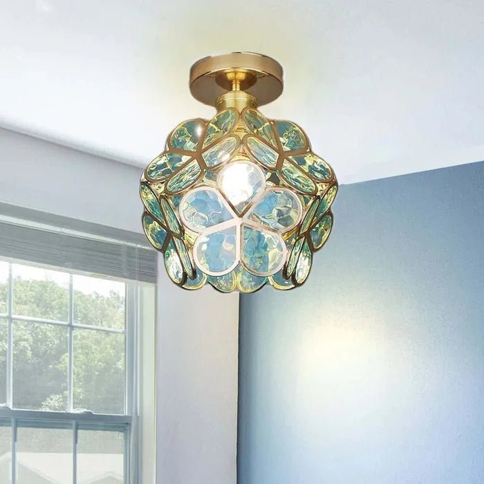 Szklana Lampa Sufitowa w Stylu Kwiatowym - Zielony