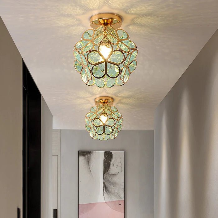 Szklana Lampa Sufitowa w Stylu Kwiatowym - Zielony