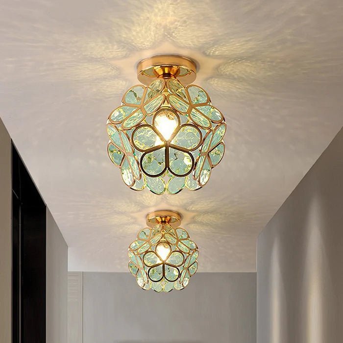 Szklana Lampa Sufitowa w Stylu Kwiatowym - Zielony