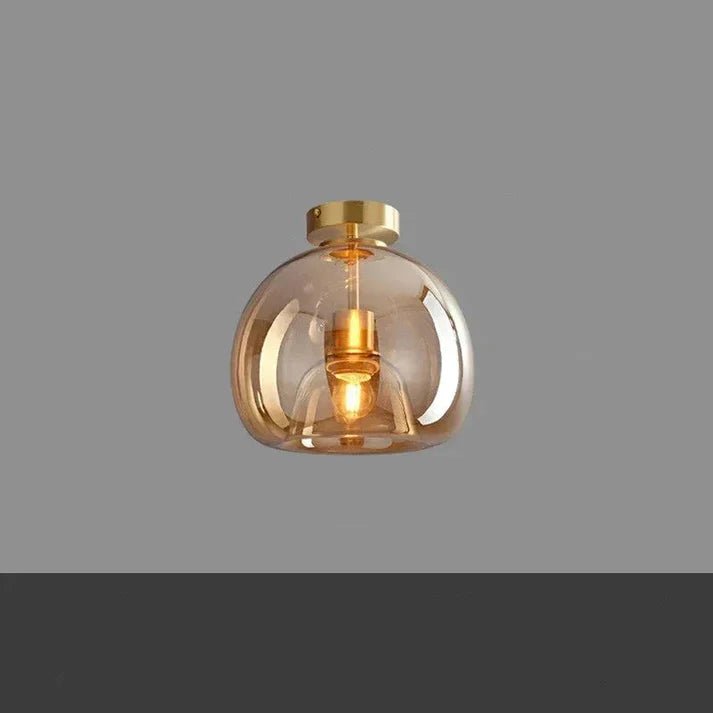 Szklana lampa sufitowa z miedzianymi akcentami - Bursztynowy B