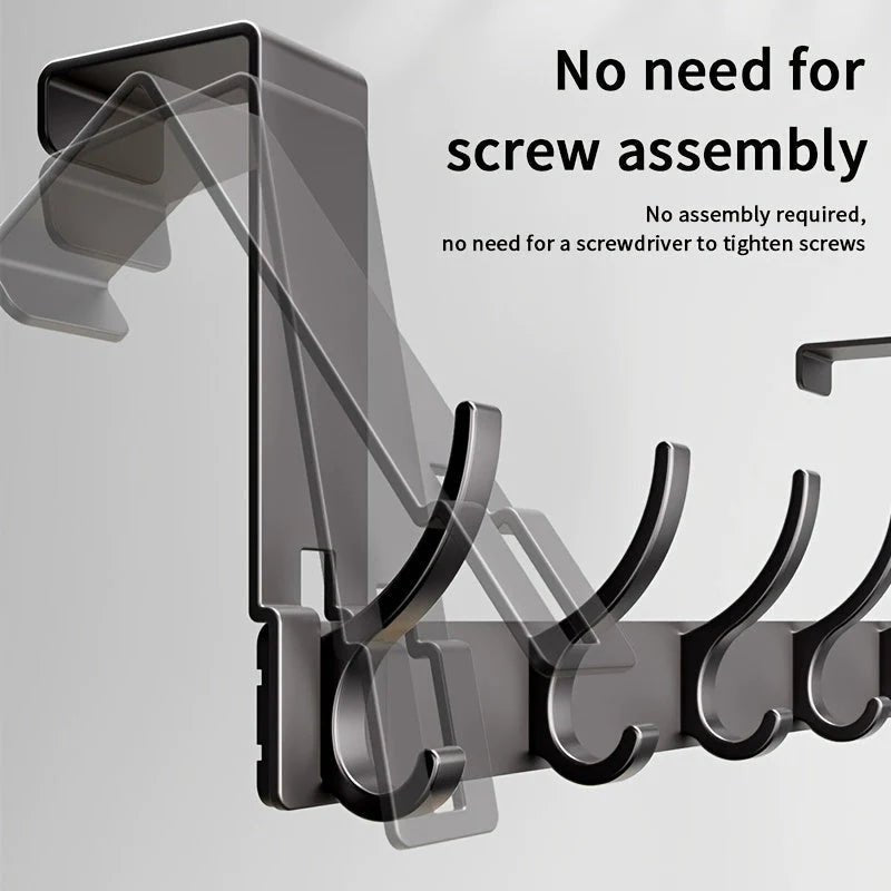 Wieszak na drzwi z nowoczesnego aluminium - Czarny - 7 haczyków