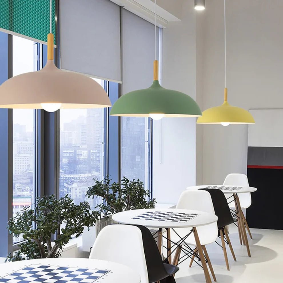 Wisząca lampa z drewna i aluminium - Żółty