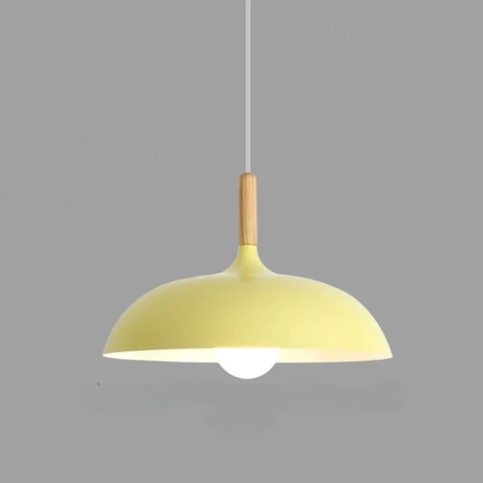 Wisząca lampa z drewna i aluminium - Żółty