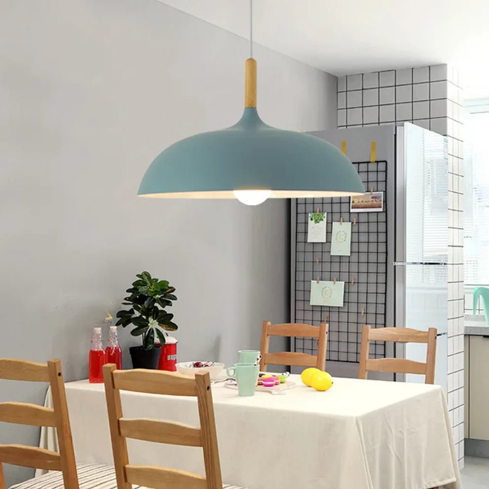 Wisząca lampa z drewna i aluminium - Żółty