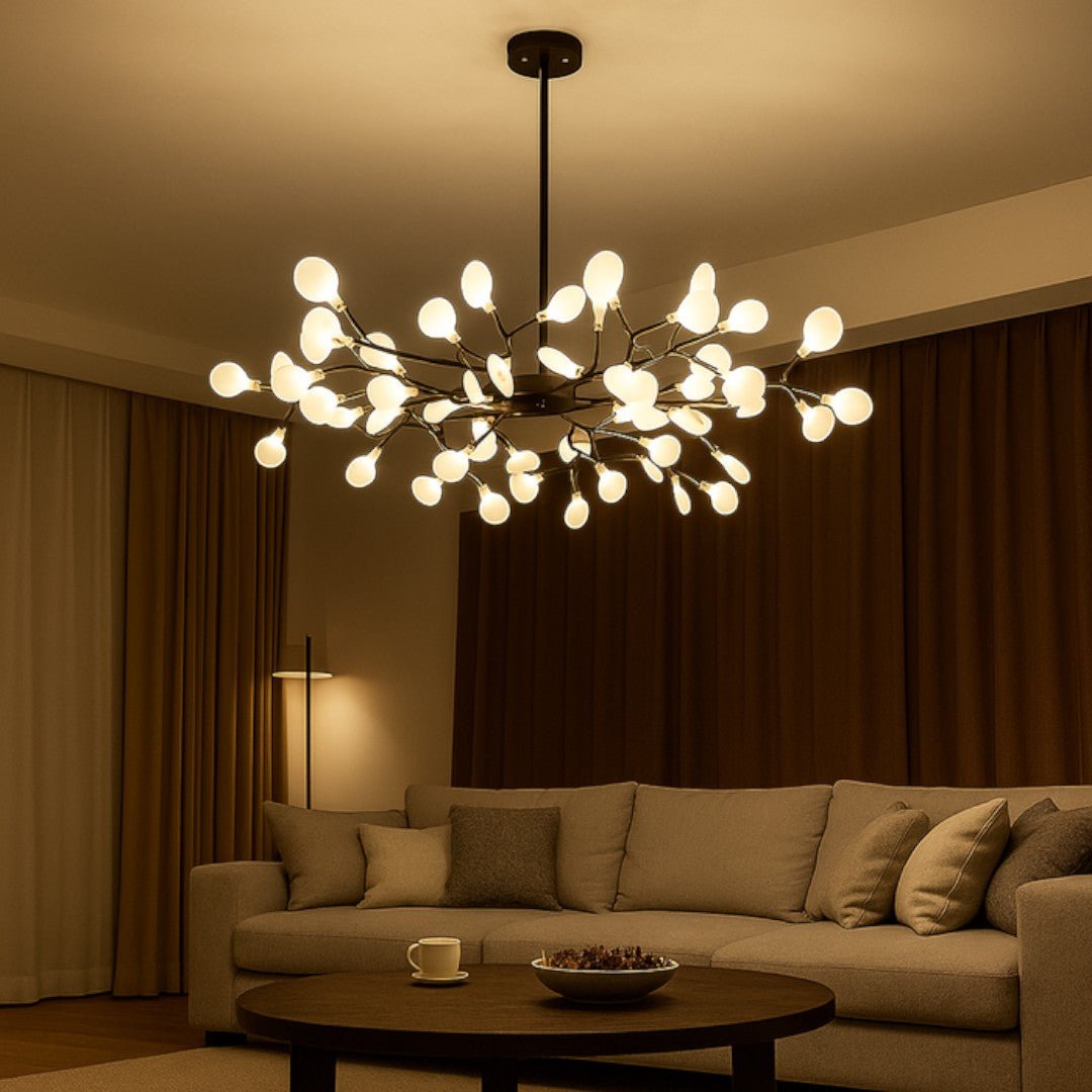 Żyrandol sufitowy z rozgałęzioną konstrukcją i elementami akrylowymi - Czarny