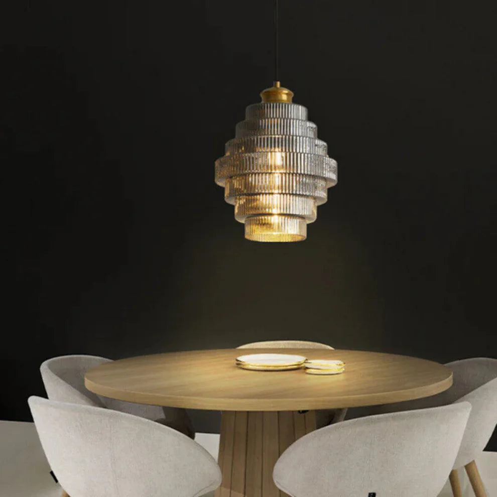 Lampa wisząca miedziana ze szkłem