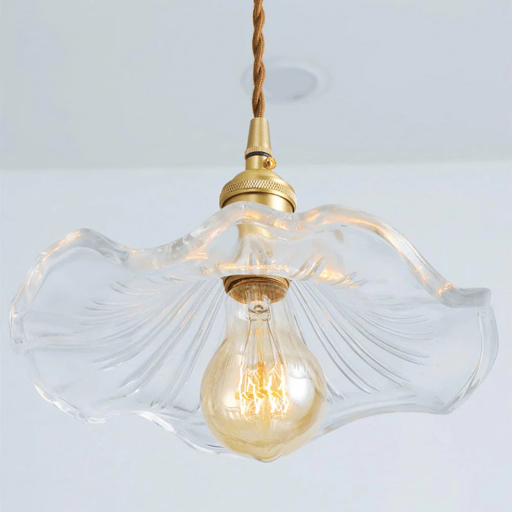 Szklana Lampa Wisząca z Kloszem w Kształcie Kwiatu