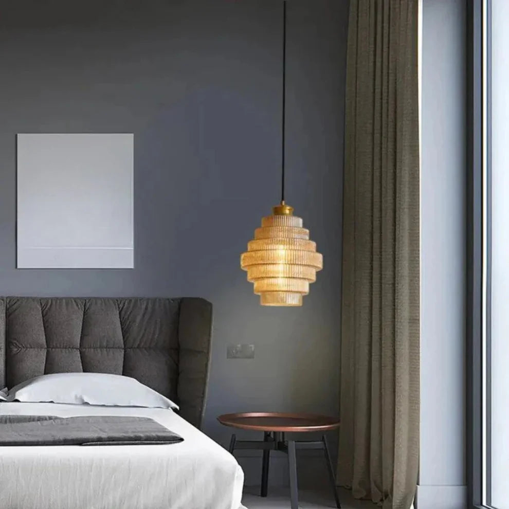 Lampa wisząca miedziana ze szkłem